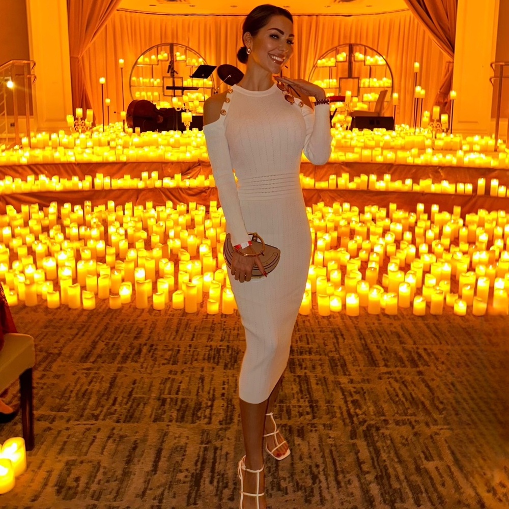 NEW!!! White Midi Dress With Cut Out Shoulder Details - Picture 1 of 9